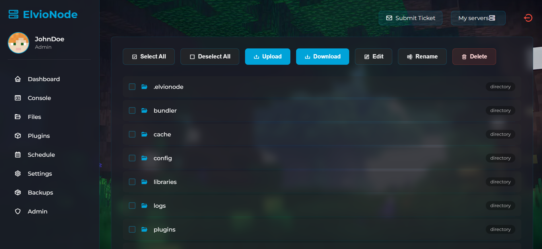 ElvioNode file manager for Minecraft server files